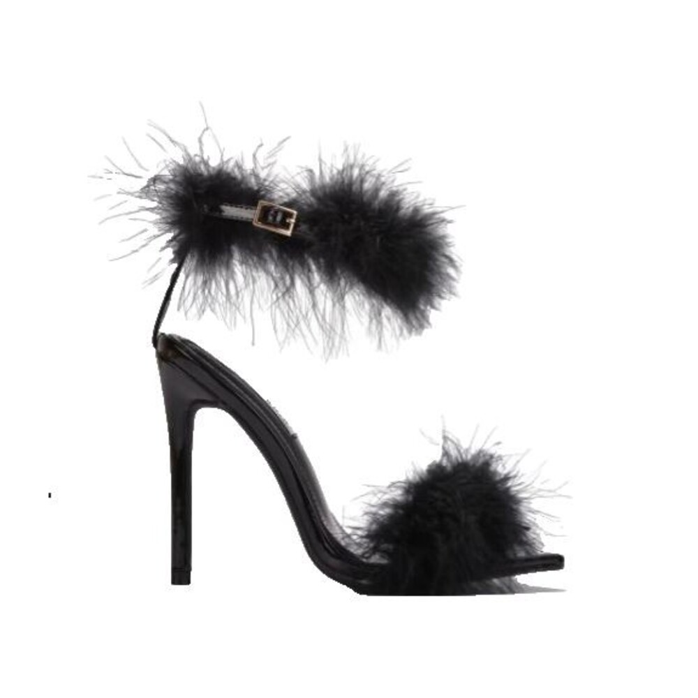 Cape Robbin Black Fluffy Feather Heels 6.5 NIB Pointed Toe Stiletto Sandals Glam